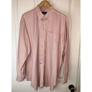 Harold‎ Powell men's size L 100% cotton long sleeve pink and white plaid shirt